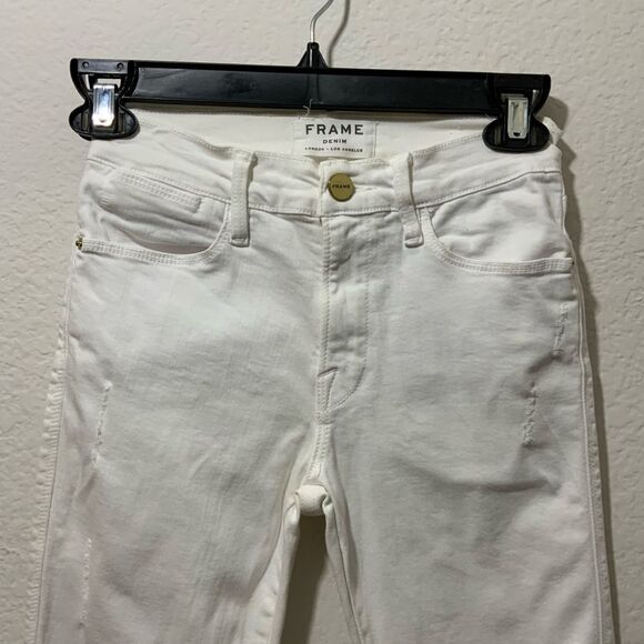 FRAME white denim Le High skinny jeans cropped size 24 - Picture 3 of 9